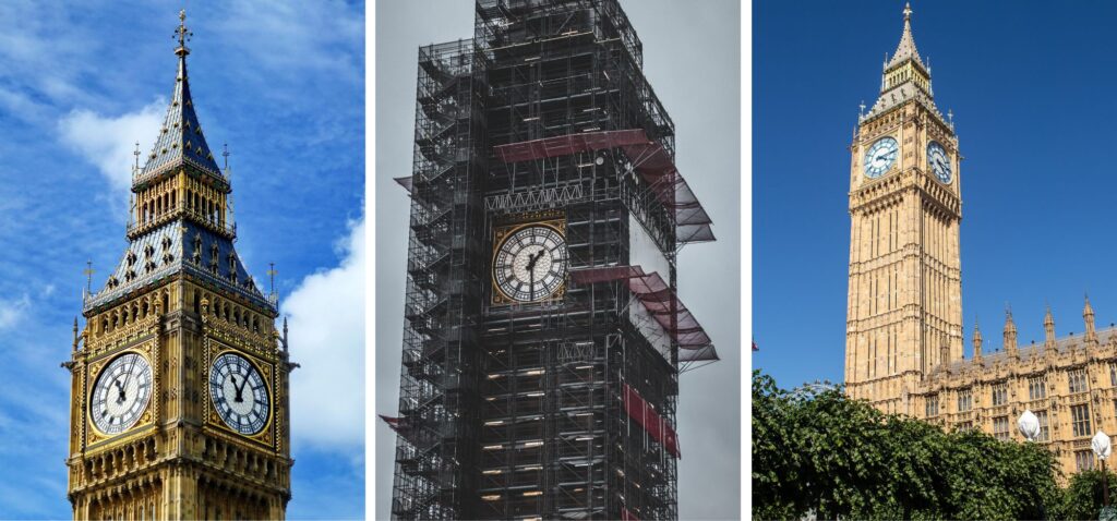 Big Ben przed, w trakcie i po renowacji