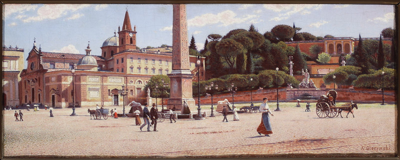 Obraz Aleksandra Gierymskiego "Piazza del Popolo w Rzymie" - Zbiory Muzeum Narodowego w Warszawie