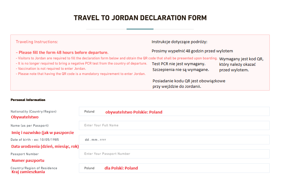 Jak wypełnić formularz sanitarny przed wylotem do Jordanii - blog CityLove